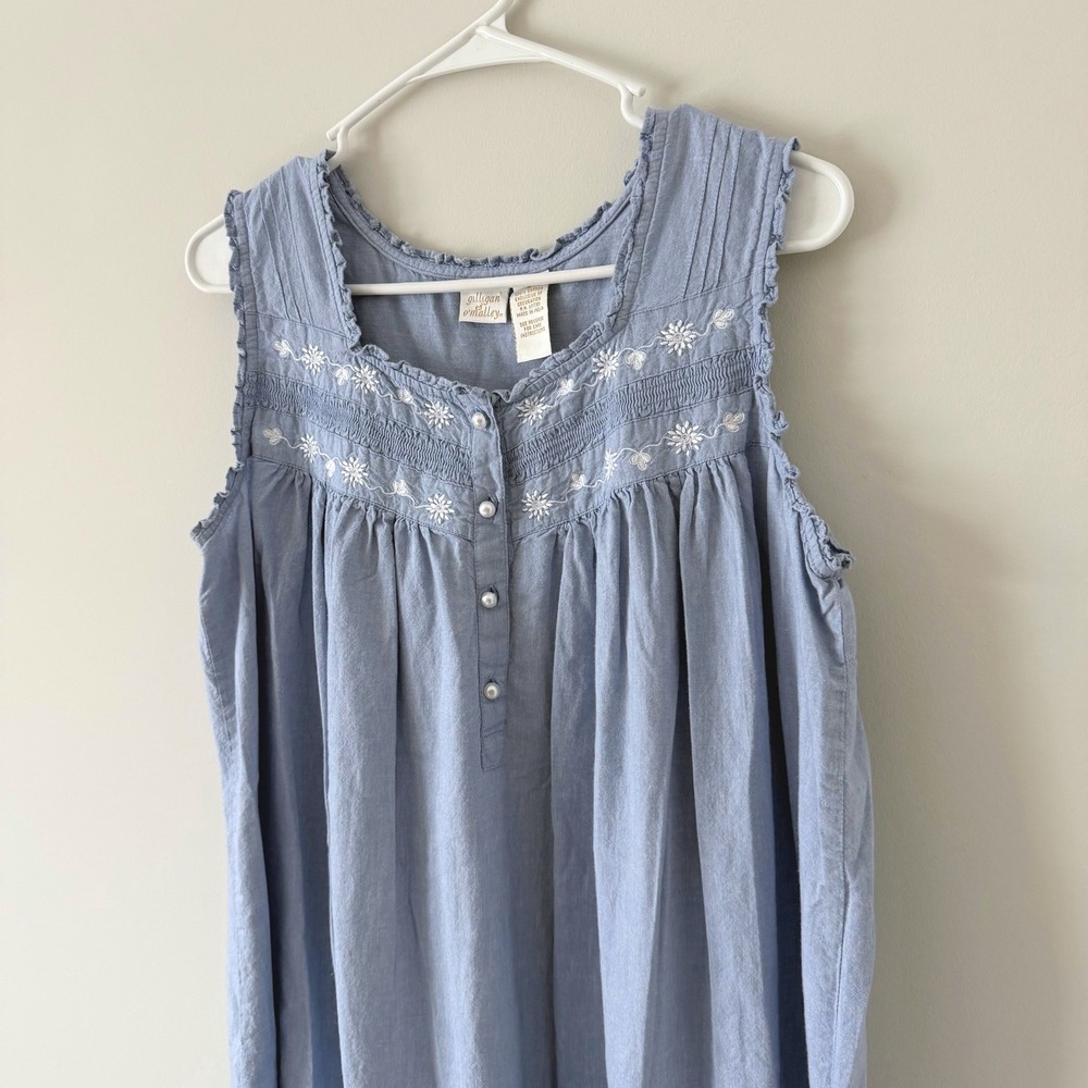 Gilligan O'Malley Blue Cotton Nightgown Floral Embroidered Sleeveless Large - Picture 2 of 9